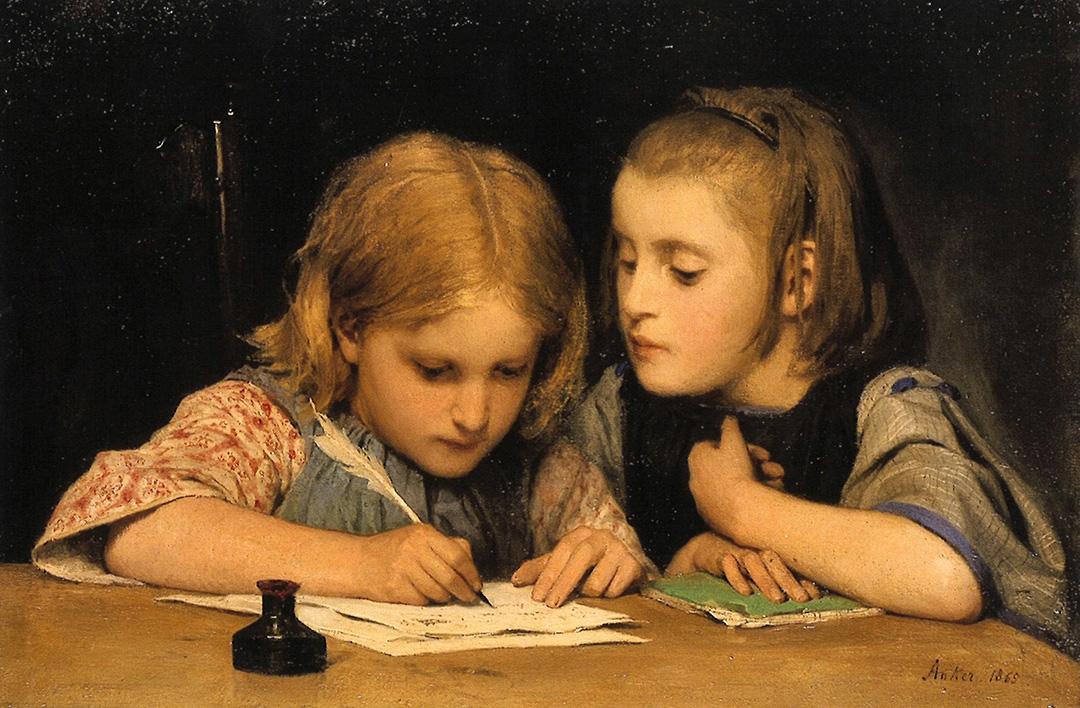 Albert Anker, Schreibunterricht II, 1865